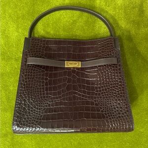 Lee Radziwill Tory Burch Brown Crocodile Embossed Handbag